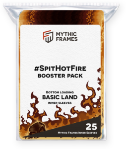 A pack of 25 Mythic Frames for Land Magic: The Gathering cards featuring the SpitHotFire design
