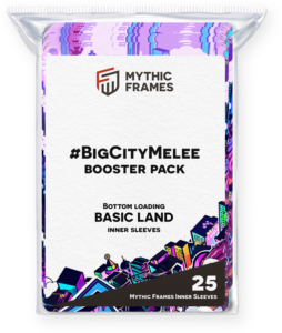 A pack of 25 Mythic Frames for Land Magic: The Gathering cards featuring the BigCityMelee design