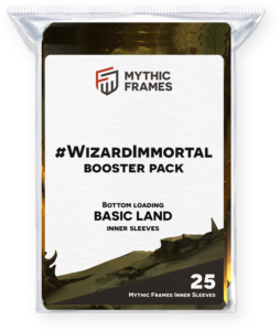 A pack of 25 Mythic Frames for Land Magic: The Gathering cards featuring the WizardImmortal design